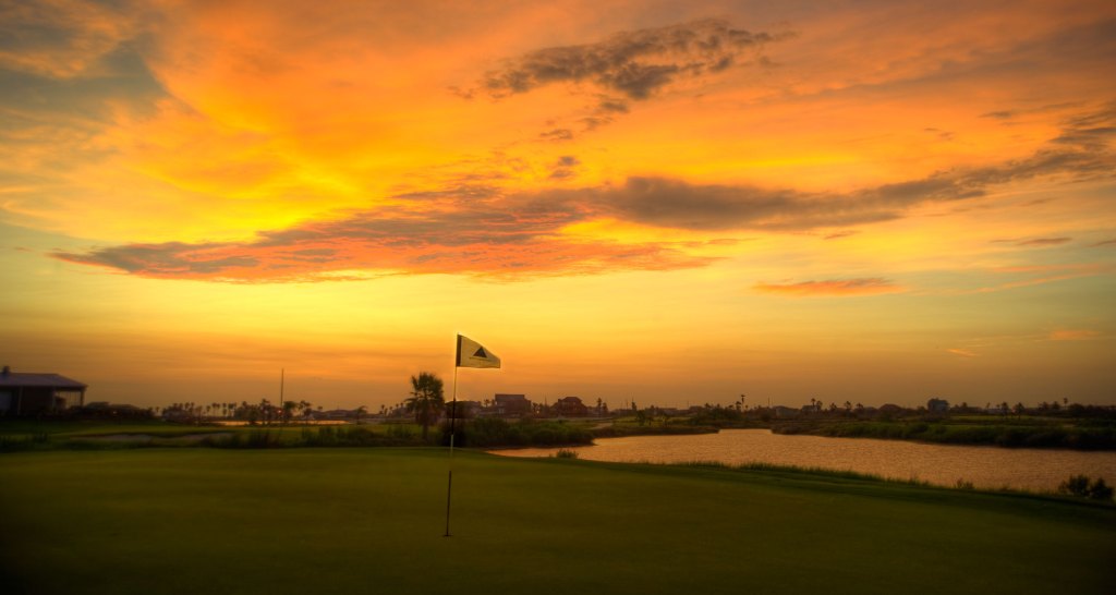 golf course at sunset