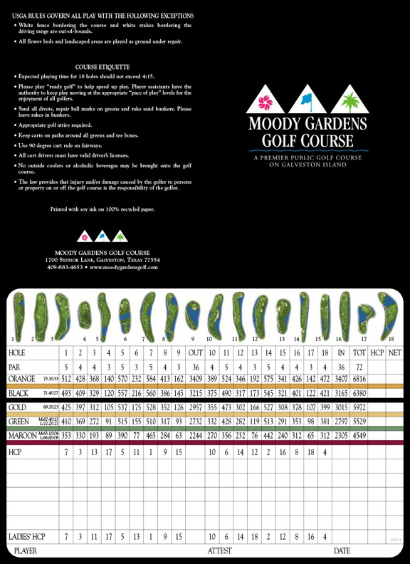 Scorecard Moody Gardens Golf Course