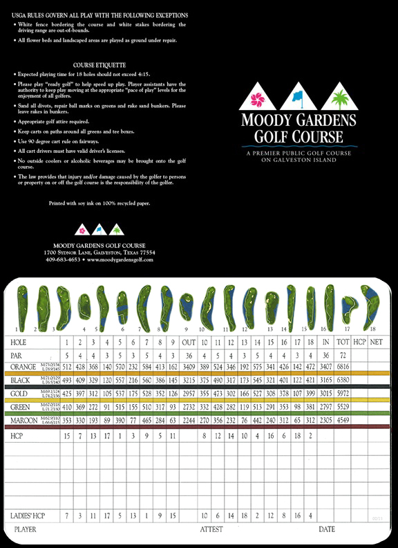 Scorecard Moody Gardens Golf Course
